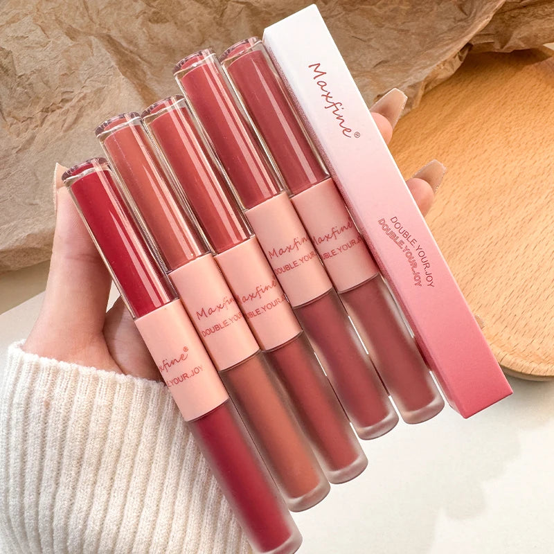 Matte Mirror Double Ended Lip Gloss Velvet Texture and Jelly Texture Moisturizing and Easy to Apply Lip Liquid Lipstick