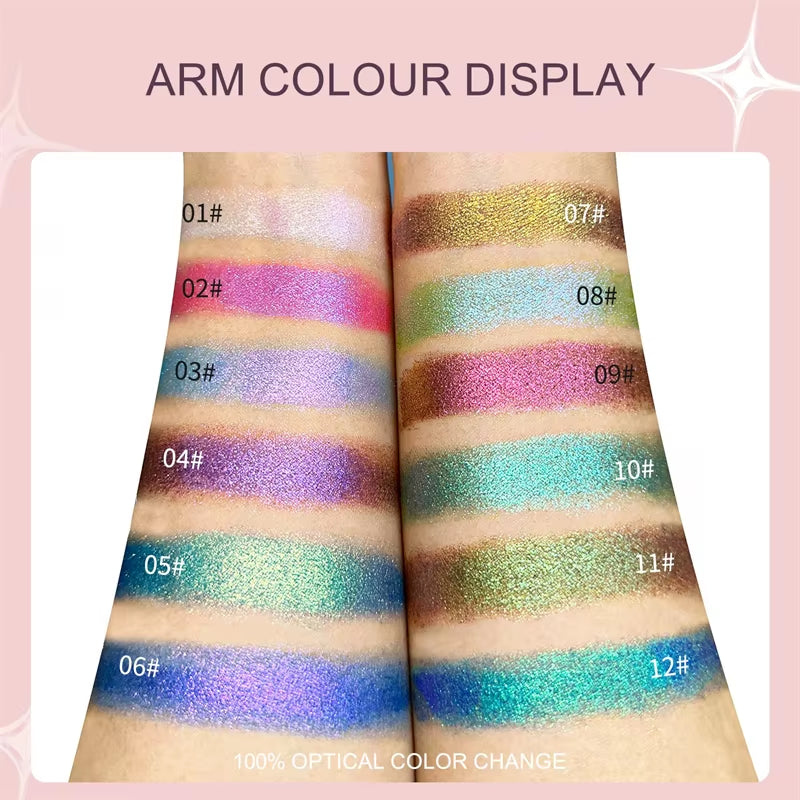 12-Color Chameleon Glitter Eyeshadow Palette – Long-Lasting, Pearlescent Shimmer for Dazzling, Color-Shifting Eye Makeup