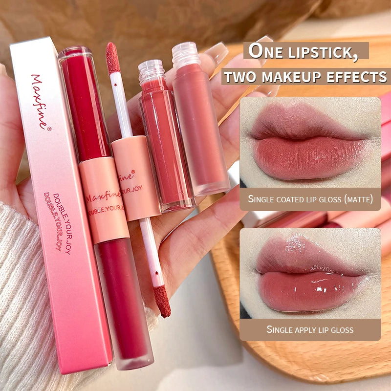 Matte Mirror Double Ended Lip Gloss Velvet Texture and Jelly Texture Moisturizing and Easy to Apply Lip Liquid Lipstick