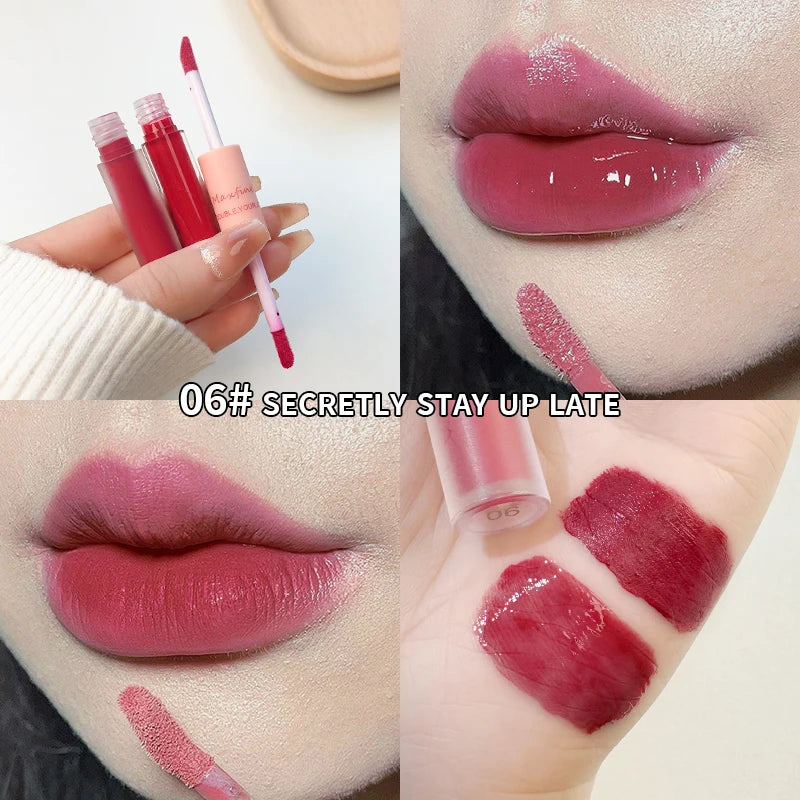 Matte Mirror Double Ended Lip Gloss Velvet Texture and Jelly Texture Moisturizing and Easy to Apply Lip Liquid Lipstick
